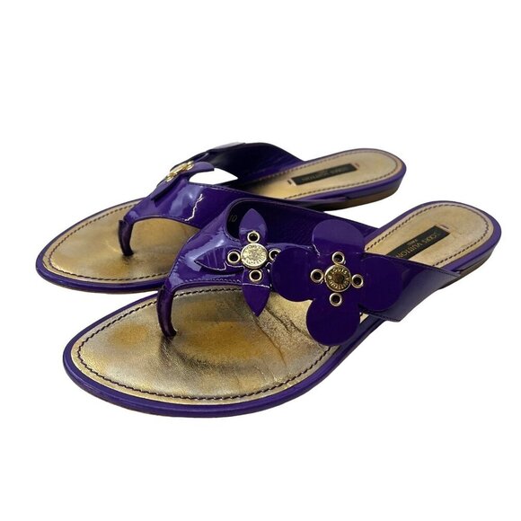Louis Vuitton Vernis Flower Thong Sandals Purple Flip Flops Size 7 Authe… - Picture 1 of 14